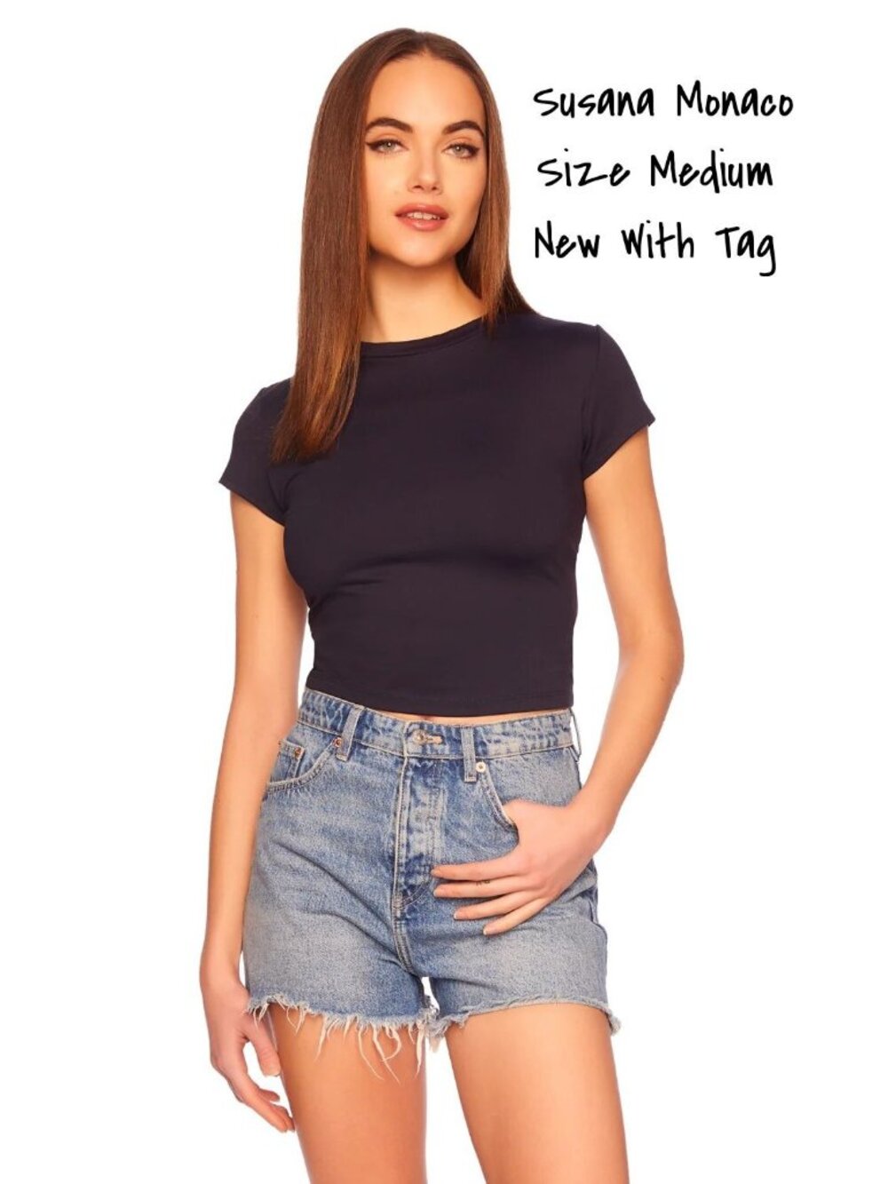 Susana Monaco Black Short-Sleeve Top Cap sleeves Size Medium New With Tag